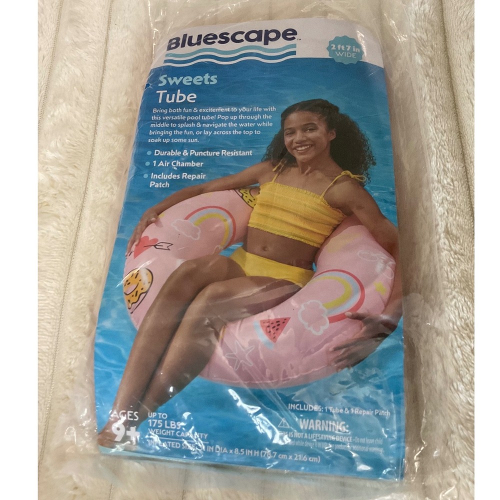 Bluescape Sweets Tube Pool Float 2' 7" Wide Inflatable Swim Ring w/ Repair Patch